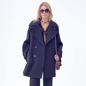 Stephanie Matthews Petite Navy Double Breasted Wool Coat